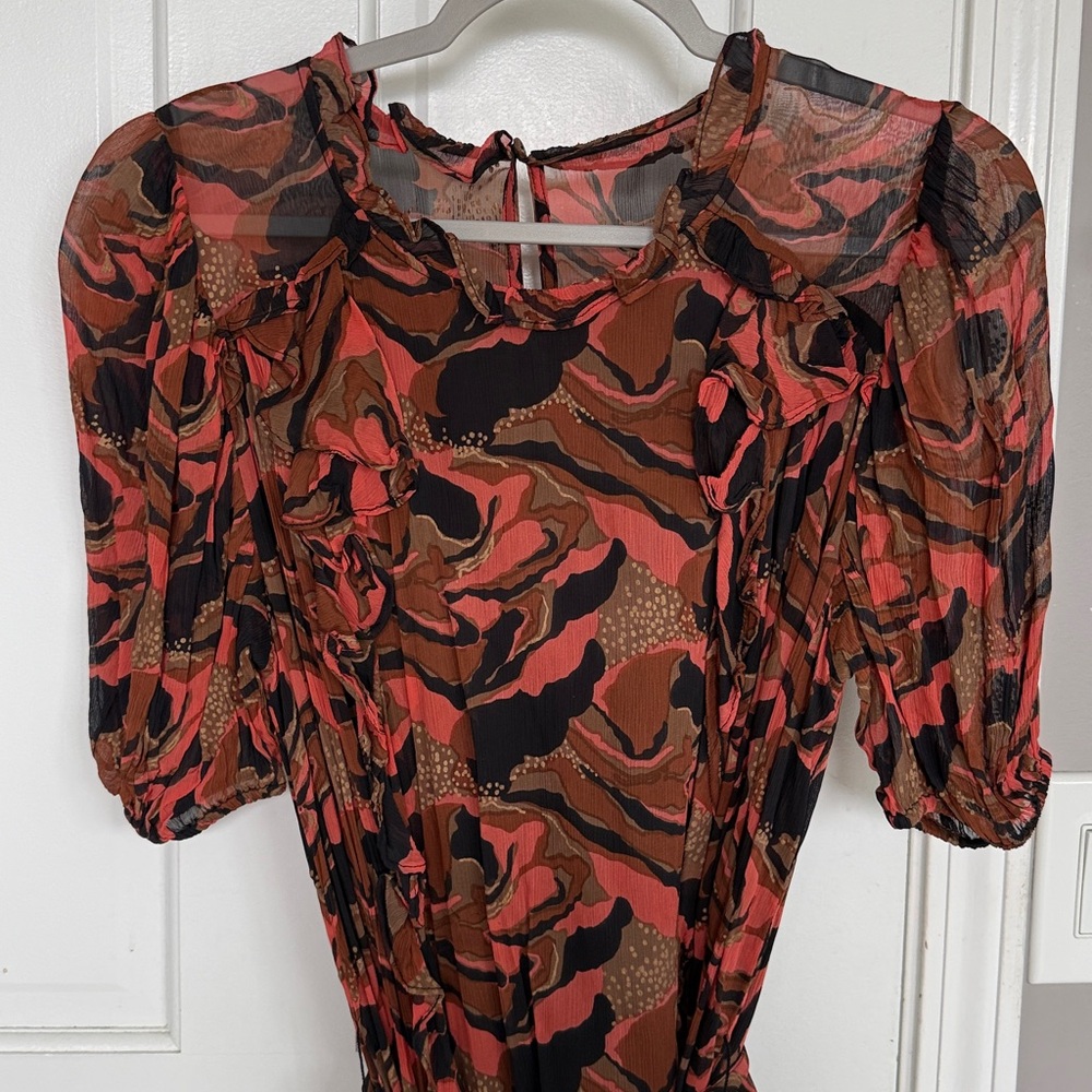 Cleobella Paige Printed Midi Dress Ruffle Puff Sleeve - Picture 4 of 7